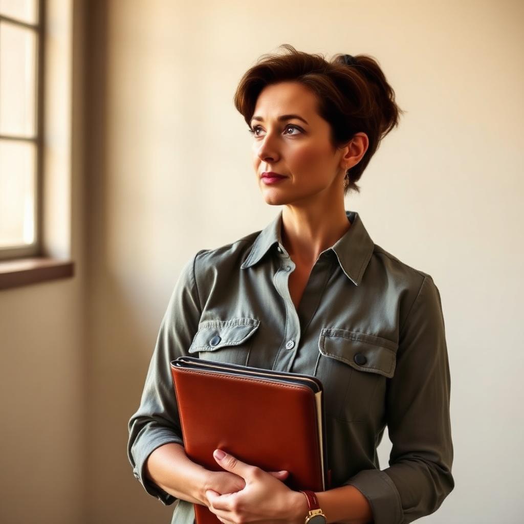Servicewoman transitioning to a civilian career, holding a portfolio